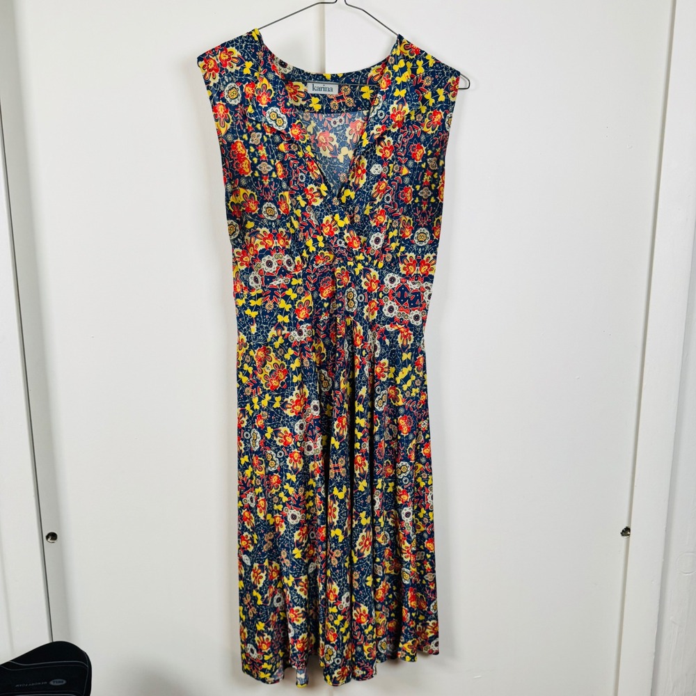 Karina l Floral Paisley Sleeveless Midi Dress Navy Blue Red Yellow Wrap Top SS